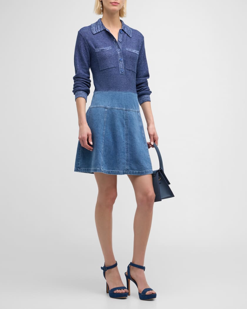 Shoshanna Dixie Mixed Media A Line Polo Mini Dress Neiman Marcus