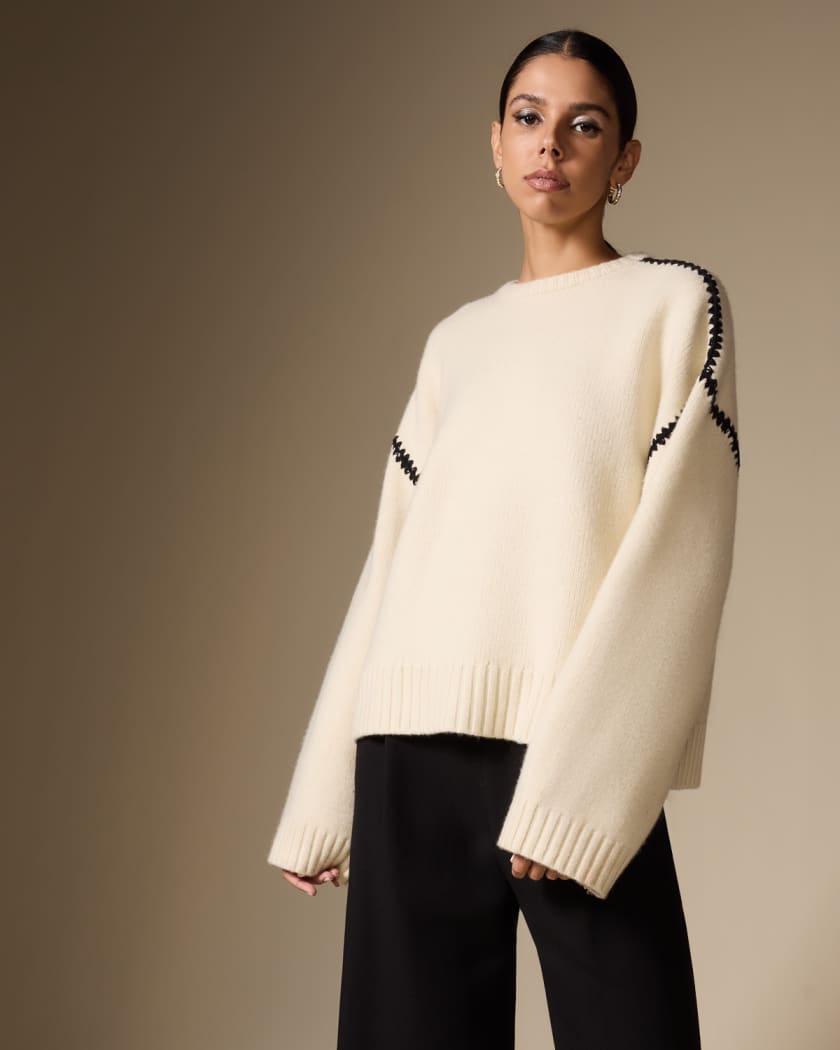 Cashmere-Blend Knit Sweater with Embroidered Detail