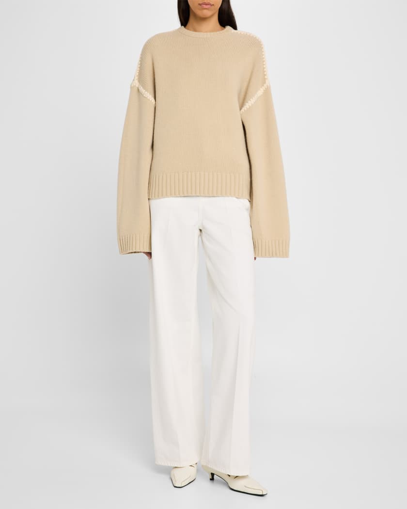 Cashmere-Blend Knit Sweater with Embroidered Detail