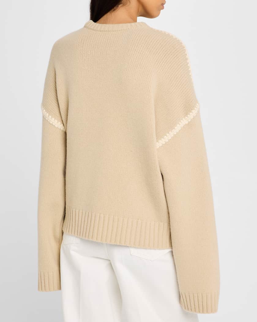 Cashmere-Blend Knit Sweater with Embroidered Detail