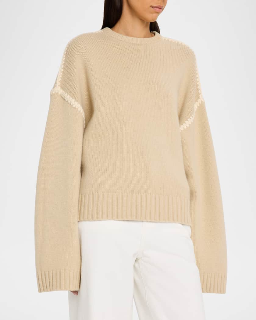Cashmere-Blend Knit Sweater with Embroidered Detail
