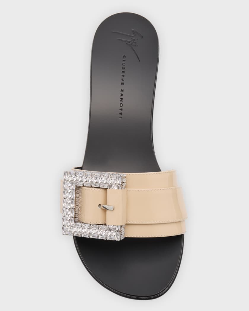 Patent Crystal Buckle Slide Sandals