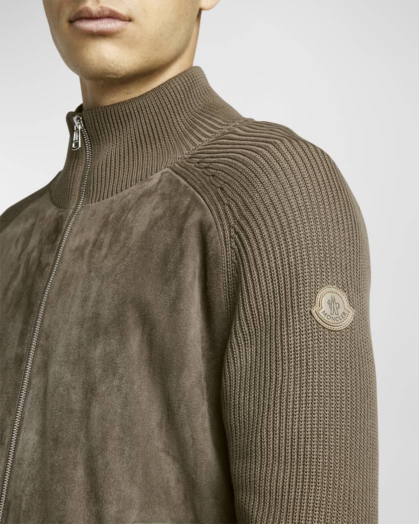 Moncler Men s Suede Knit Zip Cardigan Neiman Marcus