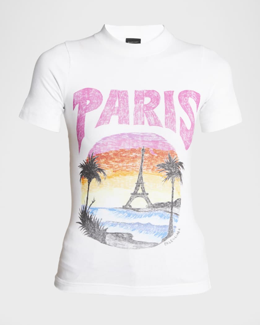 Balenciaga Paris Tropical-Print Short-Sleeve Fitted T-Shirt