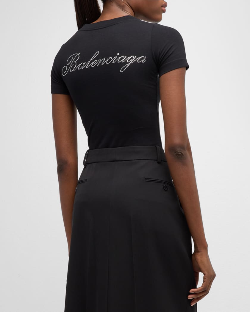 Balenciaga Strass Handwritten Logo Short Sleeve Fitted T Shirt