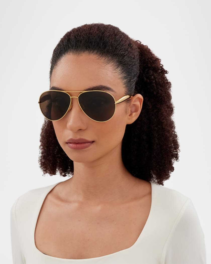 Curved Metal Aviator Sunglasses 