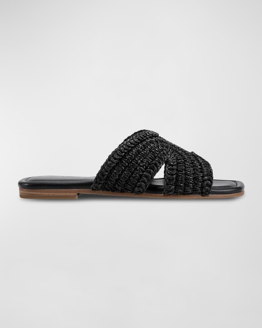 Marc Fisher LTD Narda Woven Raffia Flat Slide Sandals Neiman Marcus