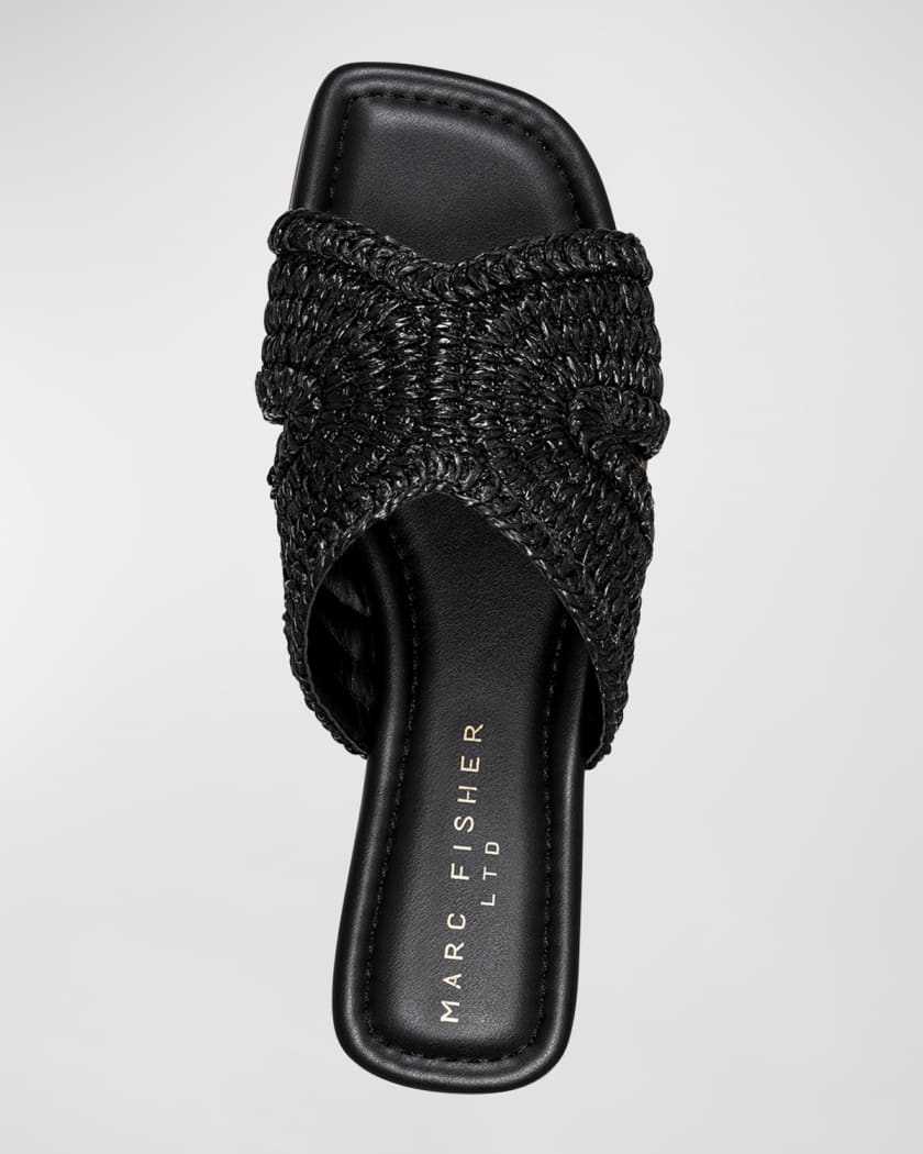 Marc Fisher LTD Narda Woven Raffia Flat Slide Sandals Neiman Marcus