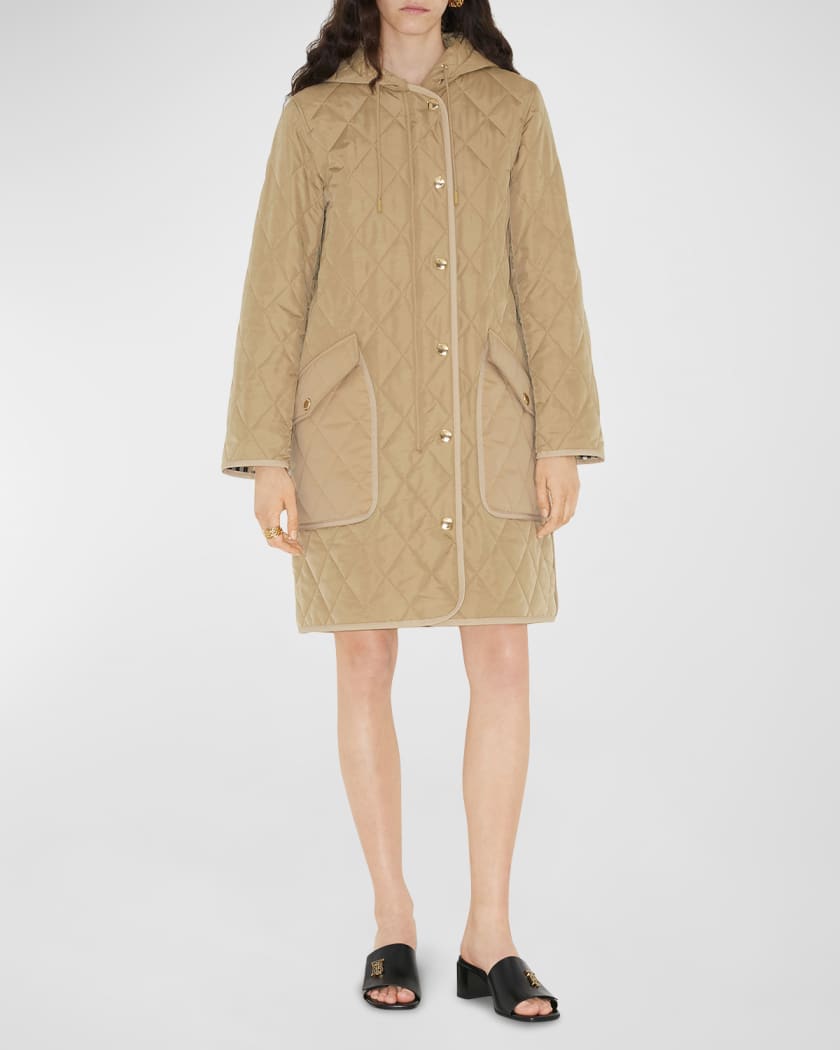 【BURBERRY】QUILTED HOODED COAT Burberry button-up Recycled Nylon Parka | Black | FARFETCH