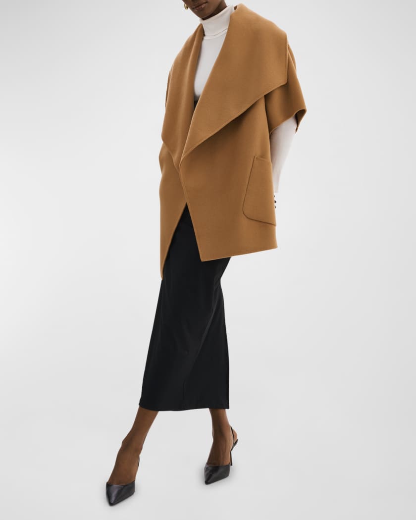 open front camel coat