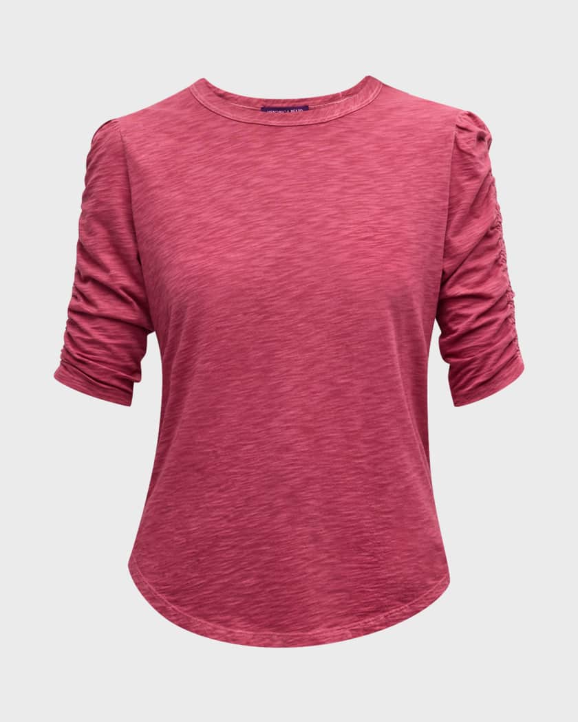 Pale Pink Pima Cotton Ruched Sleeve Tee