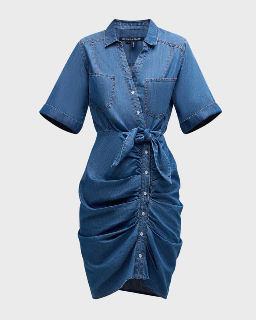 Veronica Beard Hensley Ruched Chambray Dress Neiman Marcus