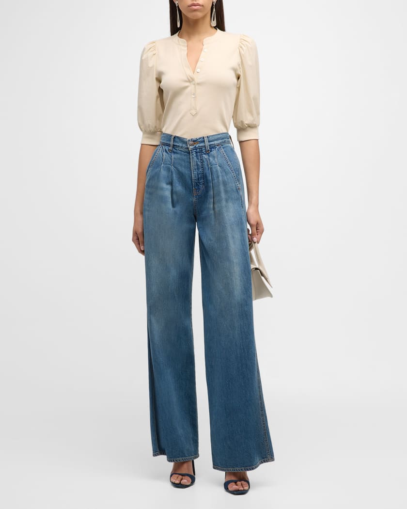 ana Smocked Top, High-Rise Denim Culottes & Sandals
