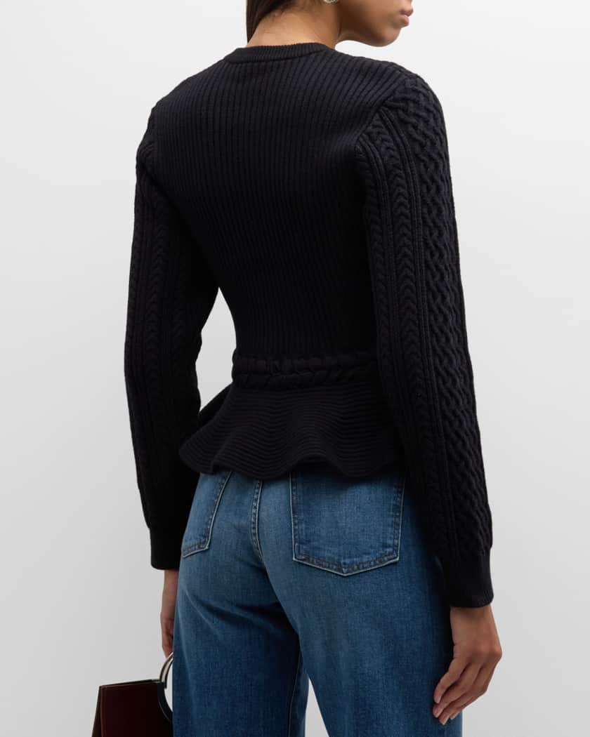 Andi Mixed-Knit Cotton Peplum Jacket