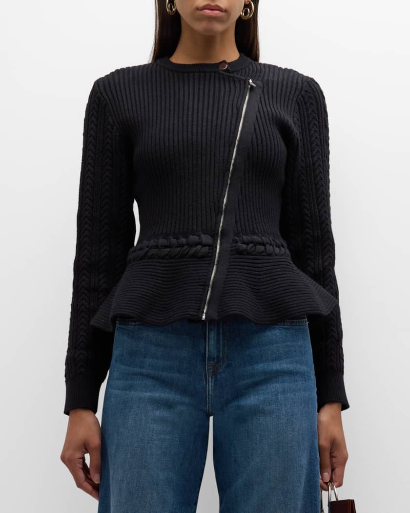 Andi Mixed-Knit Cotton Peplum Jacket