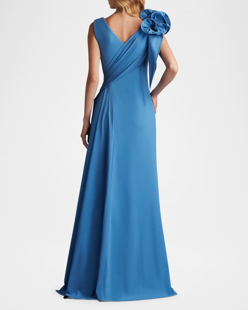 Sleeveless Draped Ruffle Crepe Gown