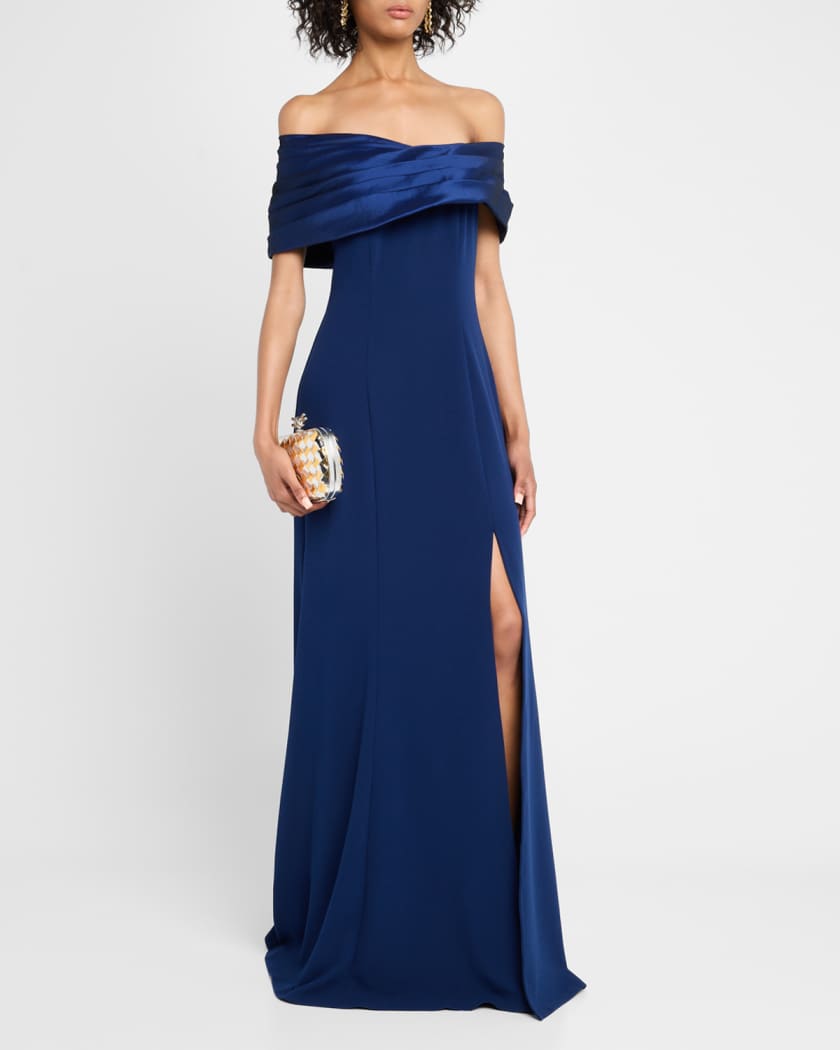 Off-Shoulder A-Line Crepe & Taffeta Gown