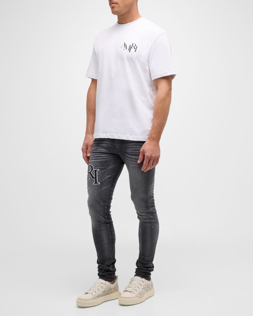 Men's Faded Skinny Jeans with Staggered Logo