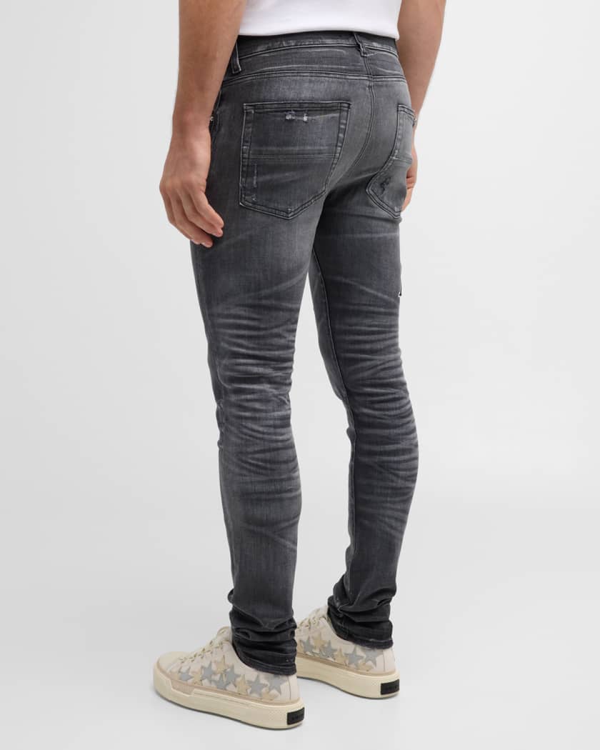 Men's Faded Skinny Jeans with Staggered Logo