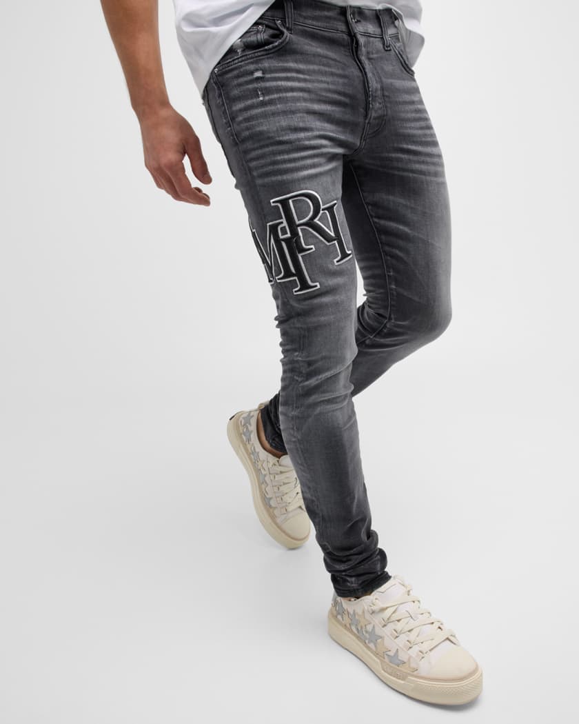 Men's Faded Skinny Jeans with Staggered Logo