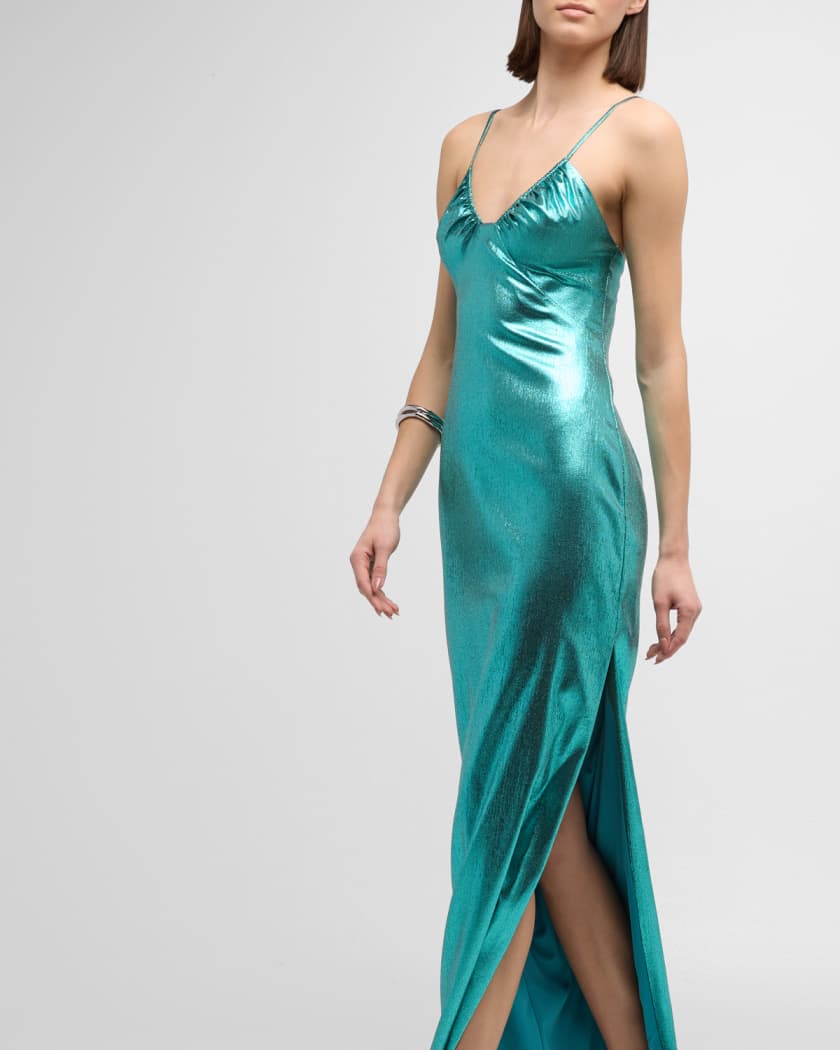 Liv Foster Sleeveless Scoop Neck Lame Column Maxi Dress Neiman