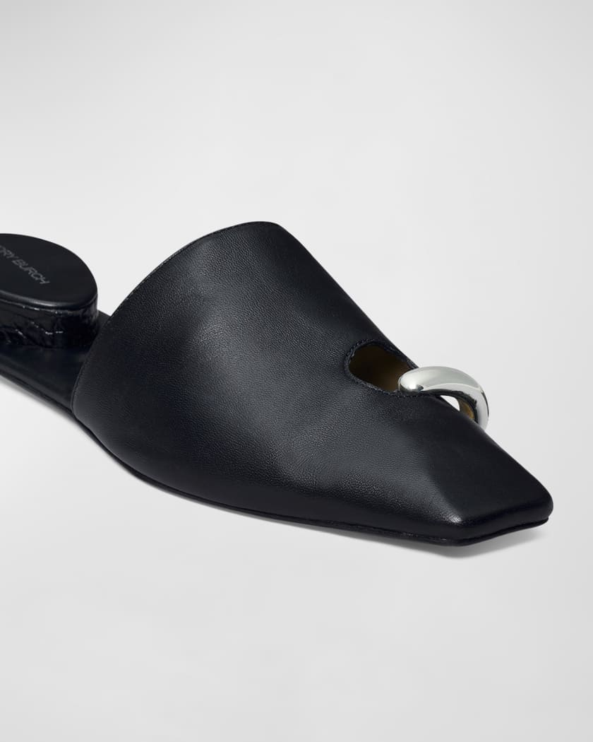 Leather Toe-Ring Ballerina Mules