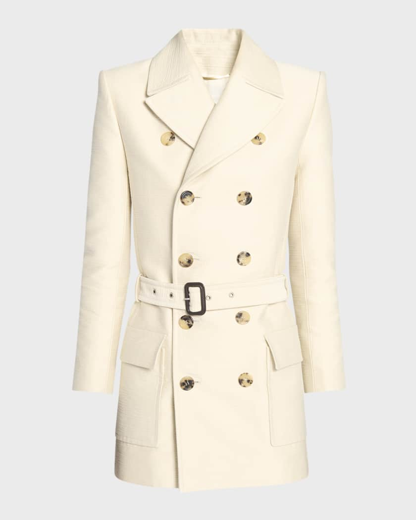 Women Beige Notch Lapel Belted Coat