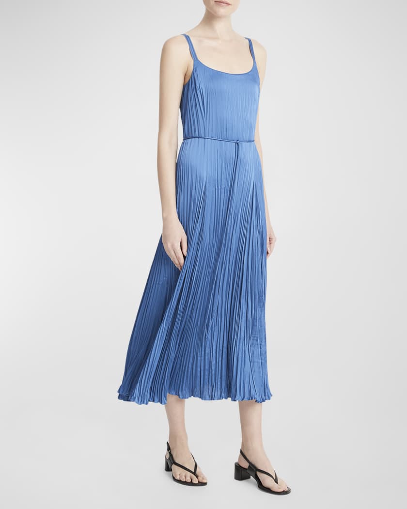 Vince Pleated Crushed Satin Midi Slip Dress Neiman Marcus