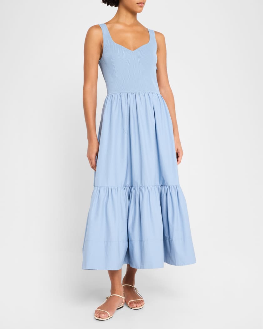 Josephina Sleeveless Rib and Poplin Midi Dress