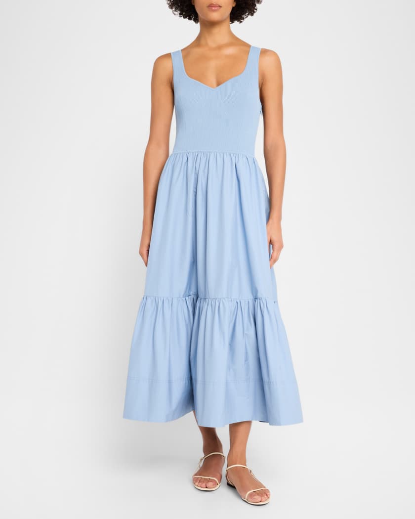 Josephina Sleeveless Rib and Poplin Midi Dress