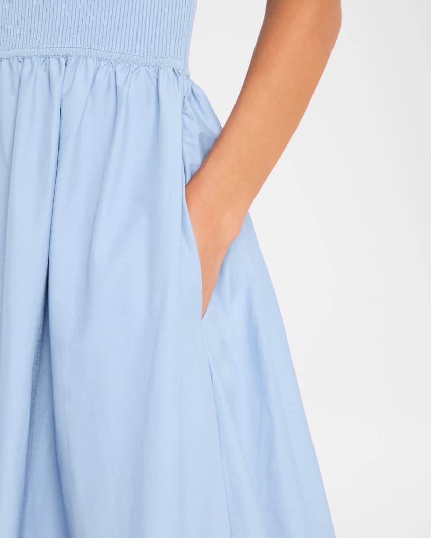 Josephina Sleeveless Rib and Poplin Midi Dress
