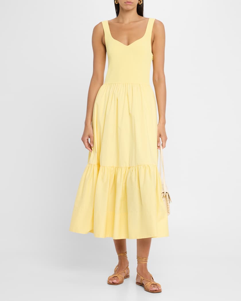 Josephina Sleeveless Rib and Poplin Midi Dress