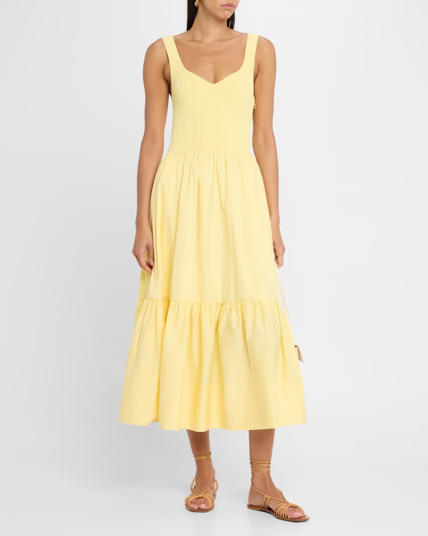 Josephina Sleeveless Rib and Poplin Midi Dress