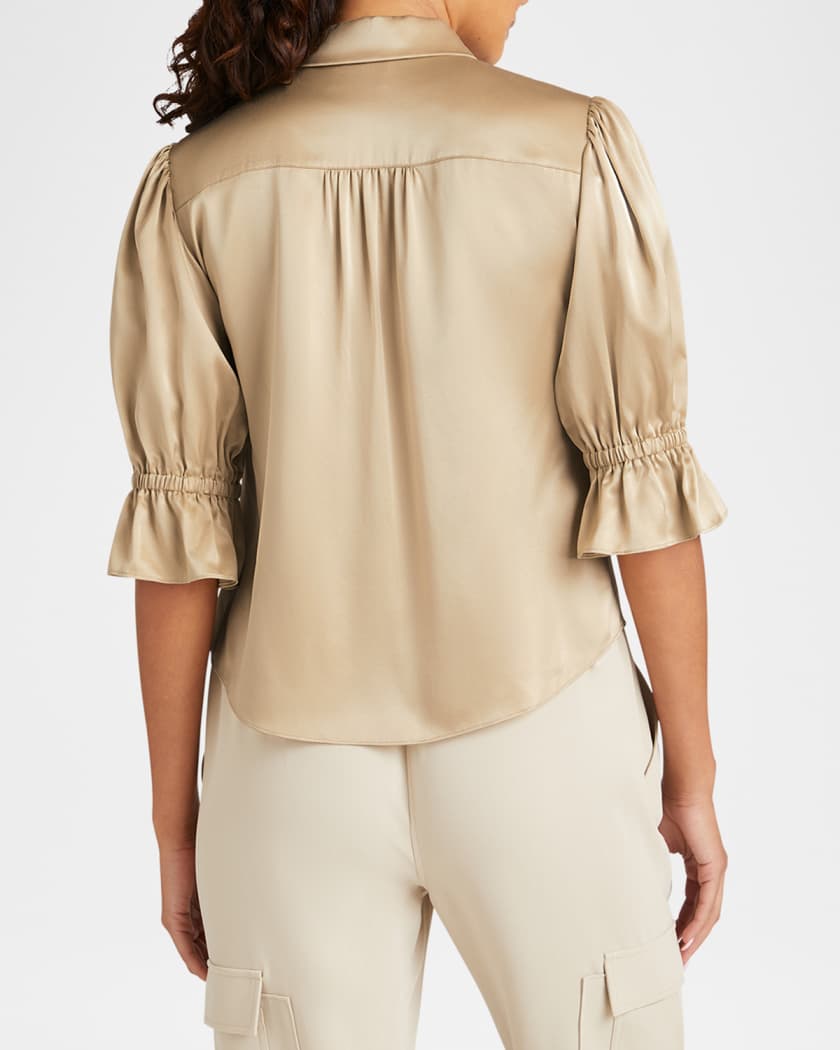Fiona Silk Satin Short-Sleeve Top | Neiman Marcus