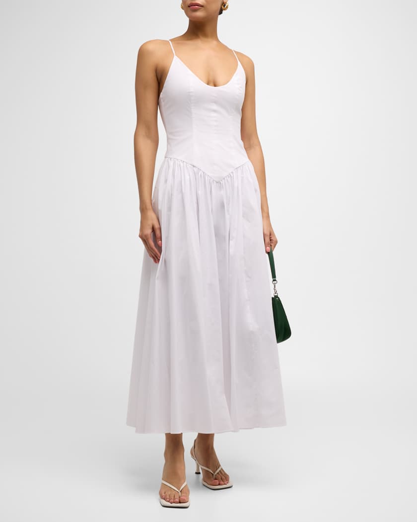 White Ruched Bustier Belted Midi Dress