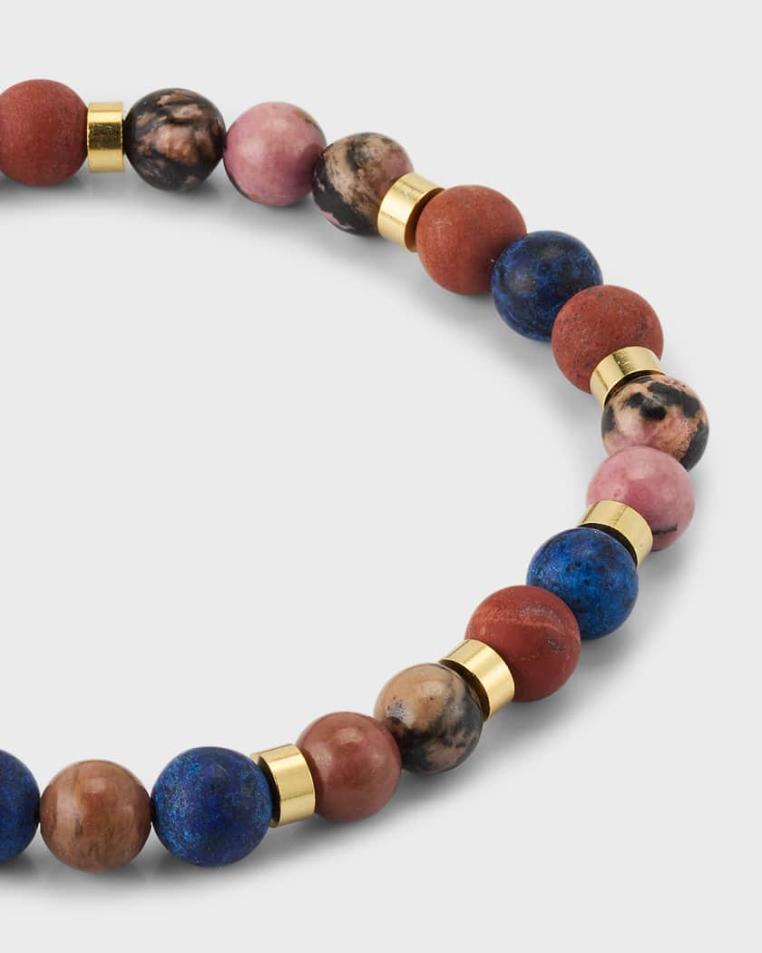 Men's Mixed Gemstone Beaded Pull Cord Bracelet