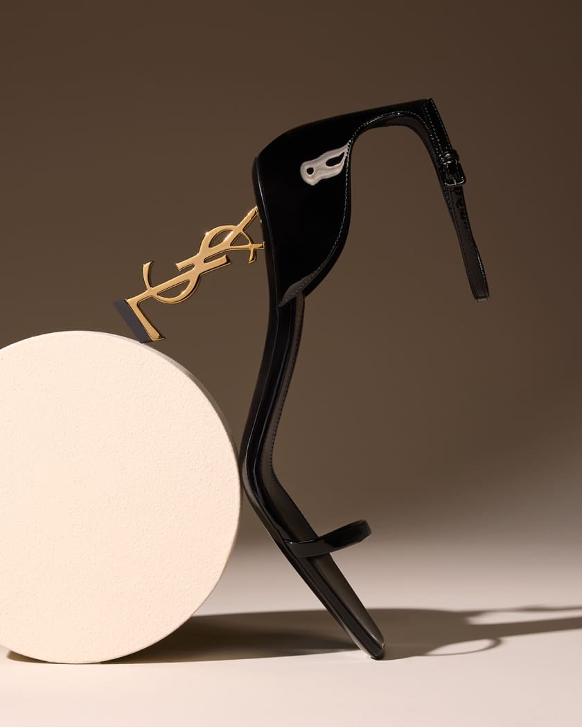 Saint Laurent 85mm Opyum YSL Patent Leather Sandals with