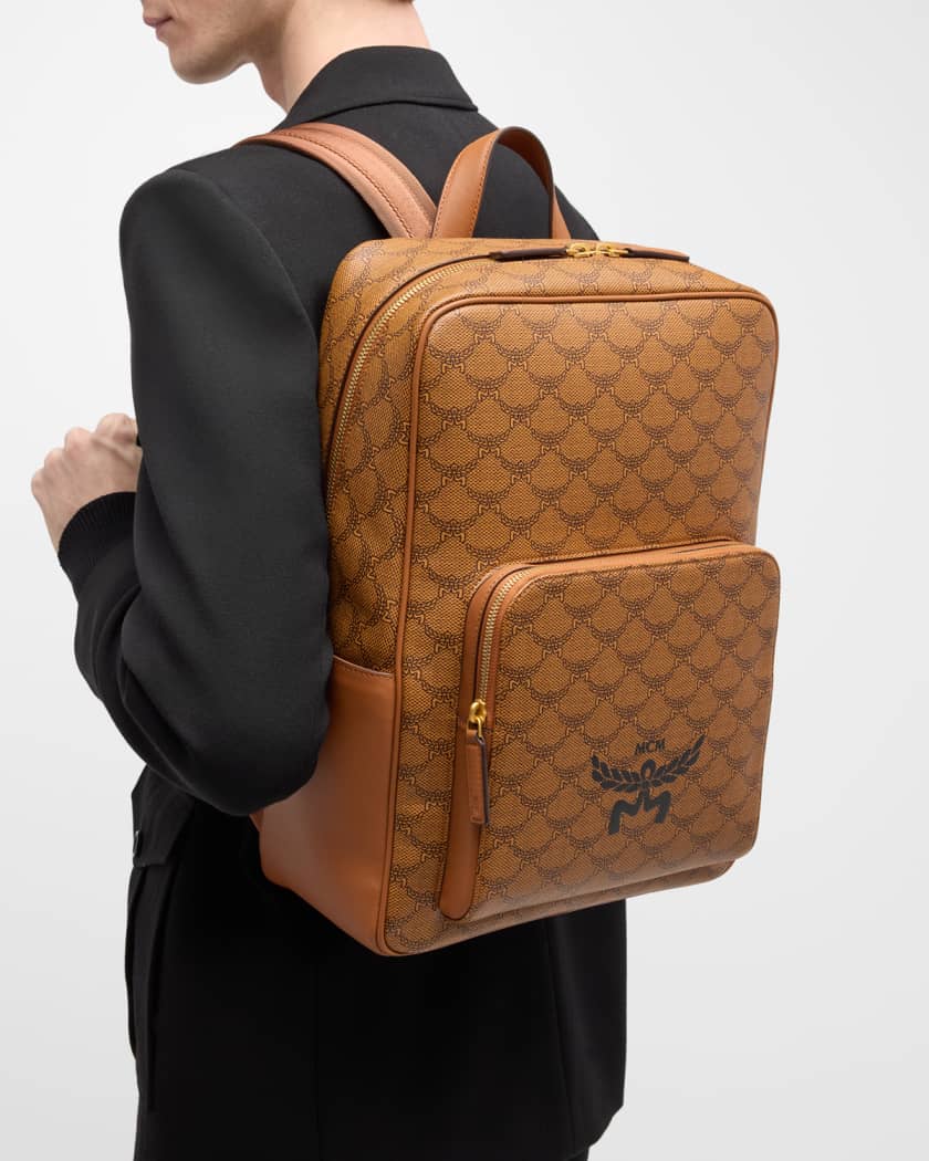Mcm men's logo best sale coated canvas backpack