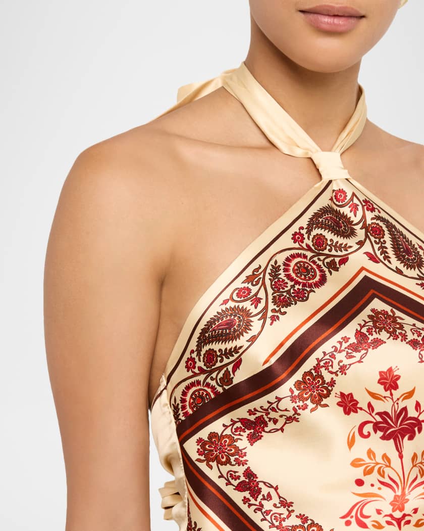 Adelaide Floral Silk Knotted Halter Overlay Mini Dress
