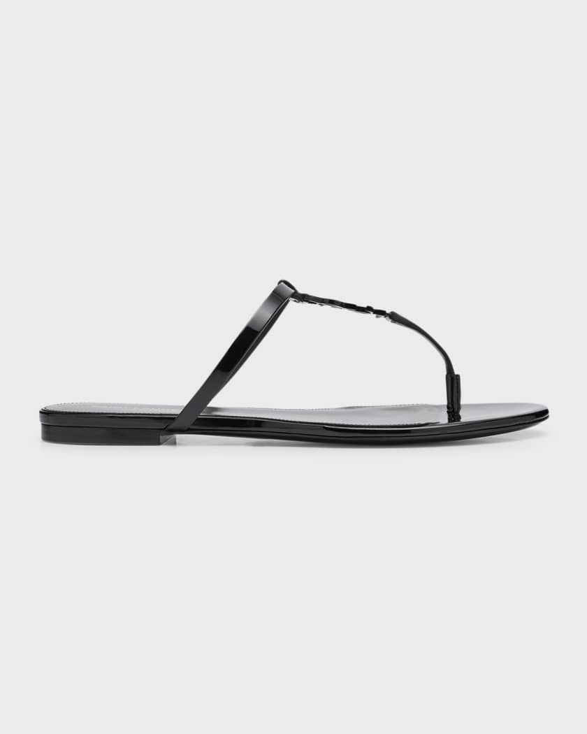 Cassandra patent leather thong sandals in black - Saint Laurent