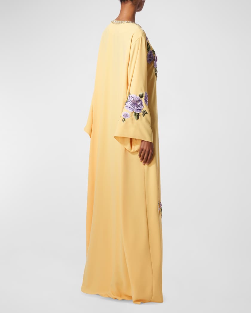Carolina Herrera Floral Embroidered Crystal Long Sleeve Caftan