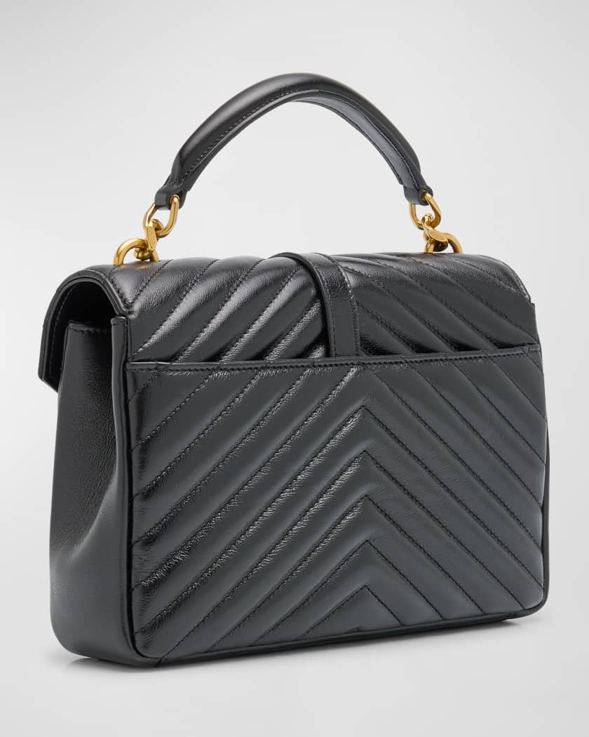 College Medium YSL Flap Top Handle Bag in Quilted Leather