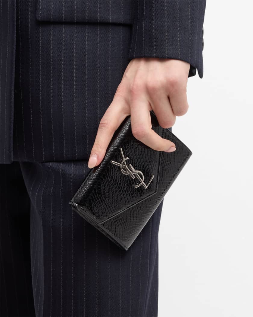 Small YSL Flap Wallet in Python-Embossed Leather 