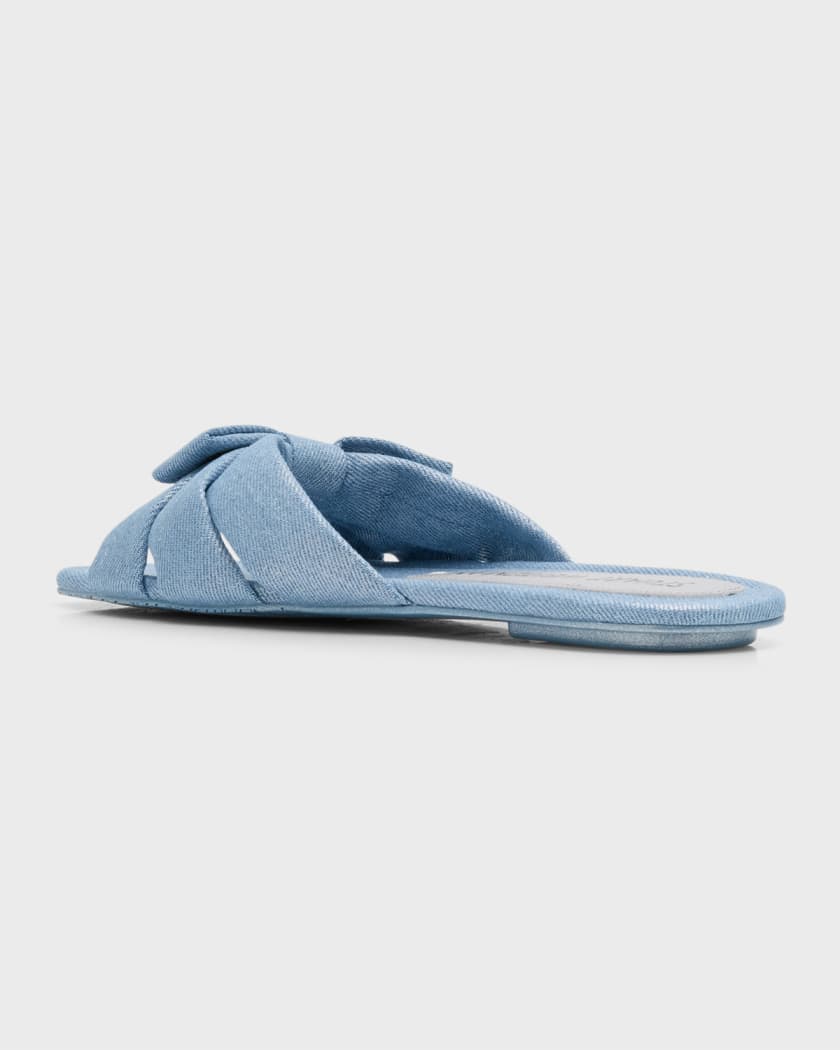 Denim bow slides on sale