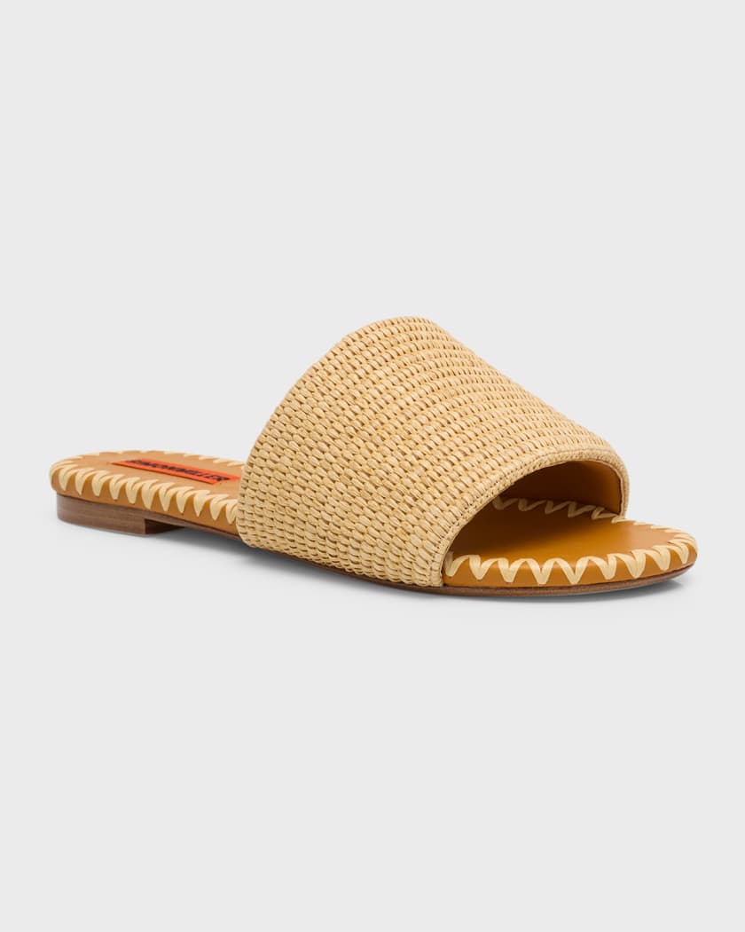 Salerno Raffia Flat Slide Sandals