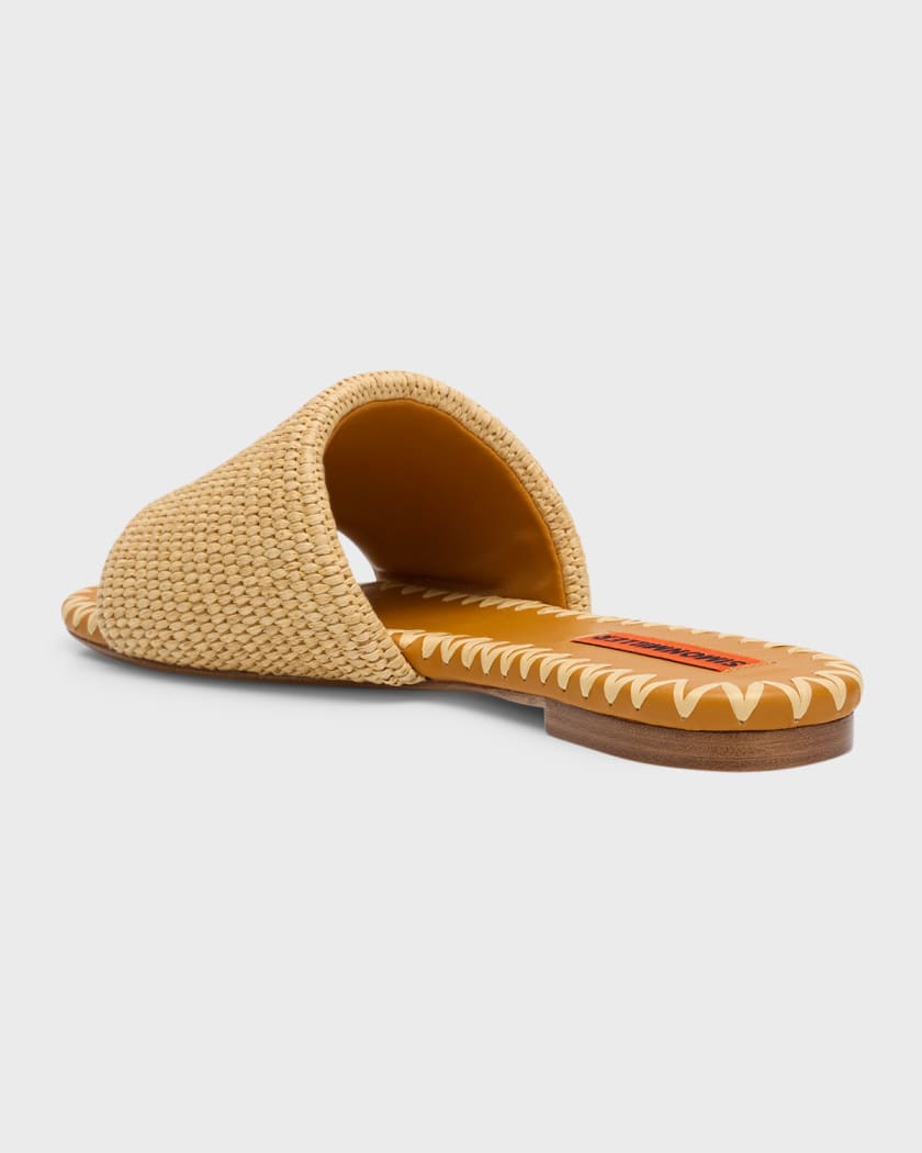 Salerno Raffia Flat Slide Sandals