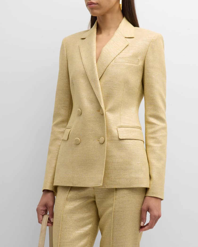 St. John Metallic Twill Double-Breasted Blazer Jacket | Neiman Marcus