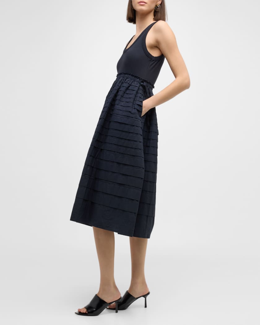 Akira Sleeveless Scoop Neck Pintuck Combo Midi Dress