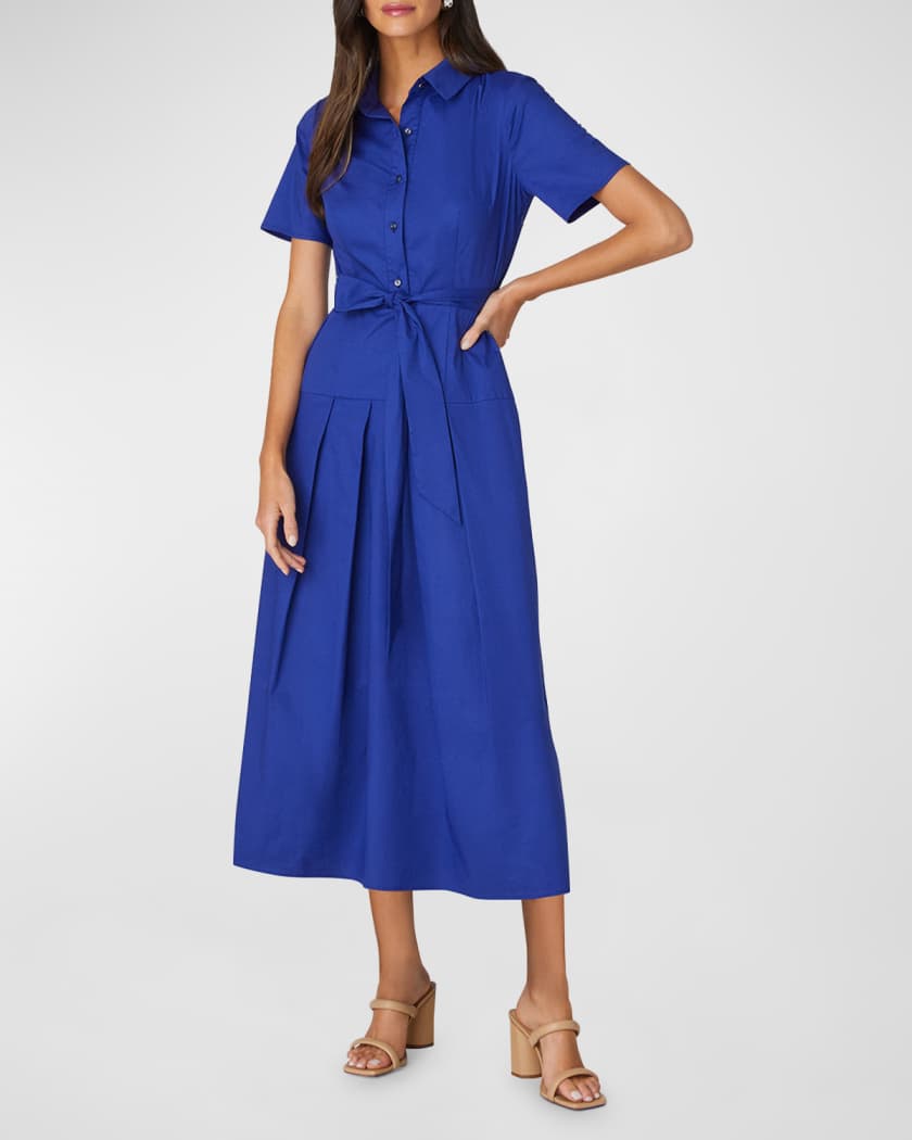 Shop Sash tie cotton poplin tiered shirtdress