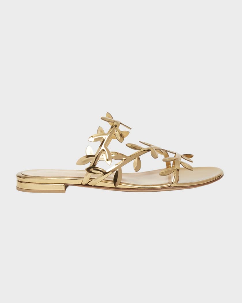 Metallic Branch Flat Slide Sandals